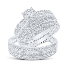  14k White Gold His Hers Round Diamond Cluster Matching Wedding Set 1-1/4 Cttw