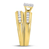 14k Yellow Gold His Hers Round Diamond Cluster Matching Wedding Set 1 Cttw