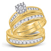 14k Yellow Gold His Hers Round Diamond Cluster Matching Wedding Set 1 Cttw