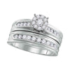 14k White Gold His Hers Round Diamond Cluster Matching Wedding Set 1 Cttw