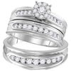 14k White Gold His Hers Round Diamond Cluster Matching Wedding Set 1 Cttw