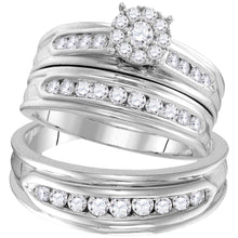  14k White Gold His Hers Round Diamond Cluster Matching Wedding Set 1 Cttw