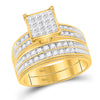 14k Yellow Gold His Hers Princess Diamond Square Matching Wedding Set 1-1/2 Cttw