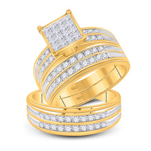  14k Yellow Gold His Hers Princess Diamond Square Matching Wedding Set 1-1/2 Cttw