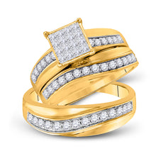  14k Yellow Gold His Hers Princess Diamond Square Matching Bridal Wedding Ring Set 1 Cttw