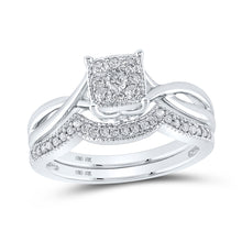  10k White Gold Diamond Flower Cluster Bridal Wedding Ring Band Set 1/3 Cttw