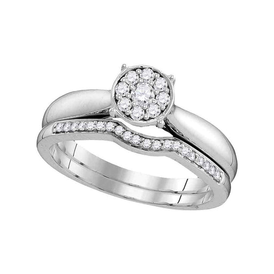 10k White Gold Round Diamond Bridal Wedding Ring Band Set 1/4 Cttw