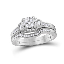  10k White Gold Round Diamond Cluster Bridal Wedding Ring Band Set 3/8 Cttw