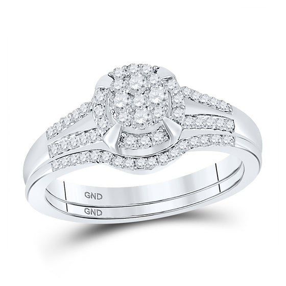 10k White Gold Round Diamond Bridal Wedding Ring Band Set 3/8 Cttw