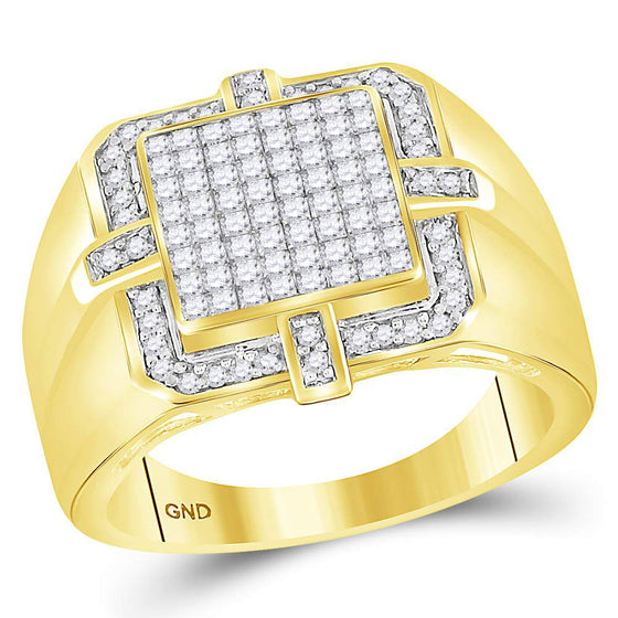 10k Yellow Gold Mens Princess Diamond Square Frame Cluster Ring 1 Cttw