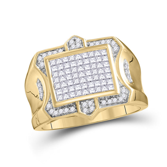 10k Yellow Gold Mens Round Diamond Cluster Ring 1 Cttw