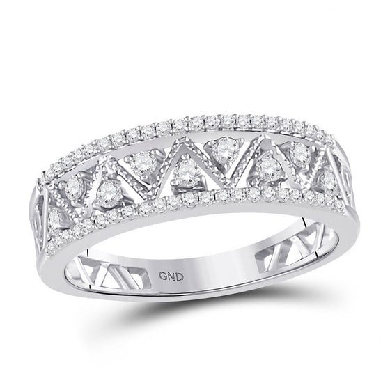 10k White Gold Womens Round Diamond Geometric Band Ring 1/3 Cttw