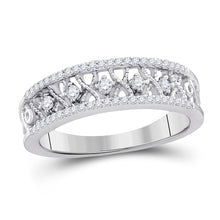  10k White Gold Womens Round Diamond Filigree Symmetrical Band Ring 1/4 Cttw