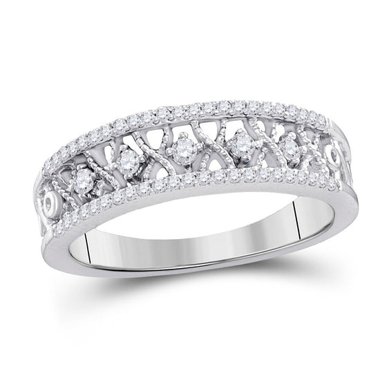 10k White Gold Womens Round Diamond Filigree Symmetrical Band Ring 1/4 Cttw