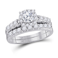  14k White Gold Round Diamond Halo Bridal Wedding Ring Band Set 1-1/2 Cttw