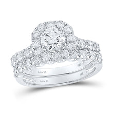  14k White Gold Round Diamond Halo Bridal Wedding Ring Band Set 2 Cttw