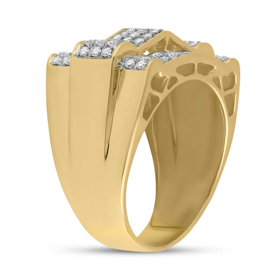 10k Yellow Gold Mens Round Diamond Arch Cluster Ring 1 Cttw