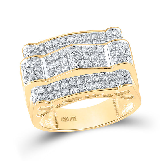 10k Yellow Gold Mens Round Diamond Arch Cluster Ring 1 Cttw