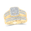10k Yellow Gold His Hers Princess Diamond Cluster Matching Wedding Set 1 Cttw