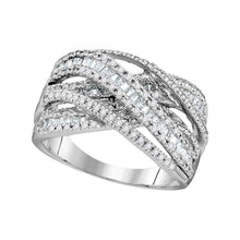  10k White Gold Womens Round Baguette Diamond Crossover Fashion Band Ring 1 Cttw