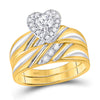 10k Yellow Gold His Hers Round Diamond Heart Matching Wedding Set 3/8 Cttw