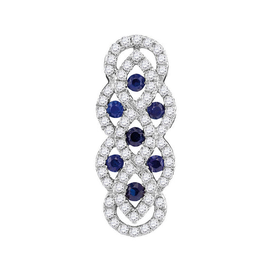 10k White Gold Womens Round Blue Sapphire Diamond Vertical Woven Fashion Pendant 1/2 Cttw