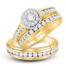  10k Yellow Gold His Hers Round Diamond Solitaire Matching Wedding Set 1-5/8 Cttw