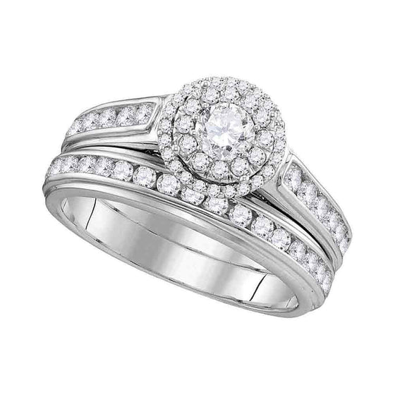 10k White Gold His Hers Round Diamond Solitaire Matching Wedding Set 1-5/8 Cttw