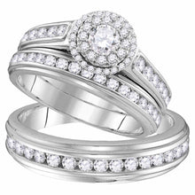 10k White Gold His Hers Round Diamond Solitaire Matching Wedding Set 1-5/8 Cttw