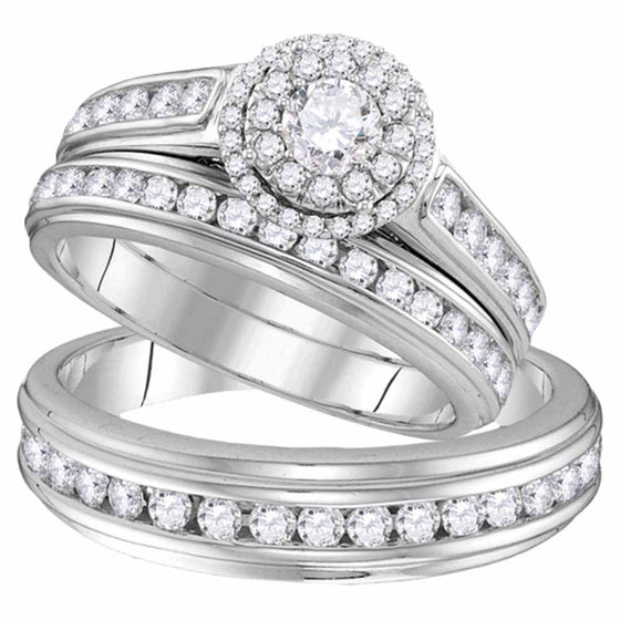 10k White Gold His Hers Round Diamond Solitaire Matching Wedding Set 1-5/8 Cttw