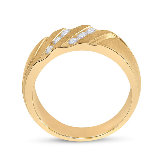 14k Yellow Gold Mens Round Diamond Wedding Double Row Band Ring 1/2 Cttw