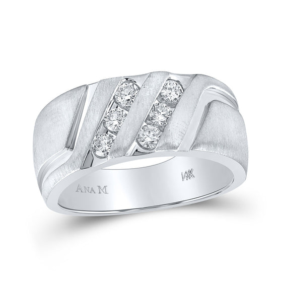 14k White Gold Mens Round Diamond Wedding Double Row Band Ring 1/2 Cttw