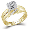 10k Yellow Gold His Hers Round Diamond Cluster Matching Wedding Set 1/5 Cttw