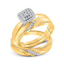  10k Yellow Gold His Hers Round Diamond Cluster Matching Wedding Set 1/5 Cttw