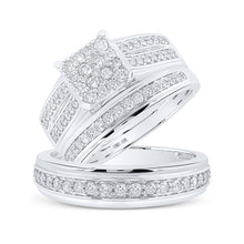  10k White Gold His Hers Round Diamond Square Matching Wedding Set 1 Cttw