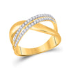 10k Yellow Gold Womens Round Diamond Crossover Band Ring 3/8 Cttw