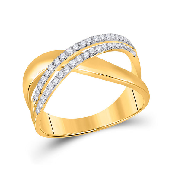 10k Yellow Gold Womens Round Diamond Crossover Band Ring 3/8 Cttw
