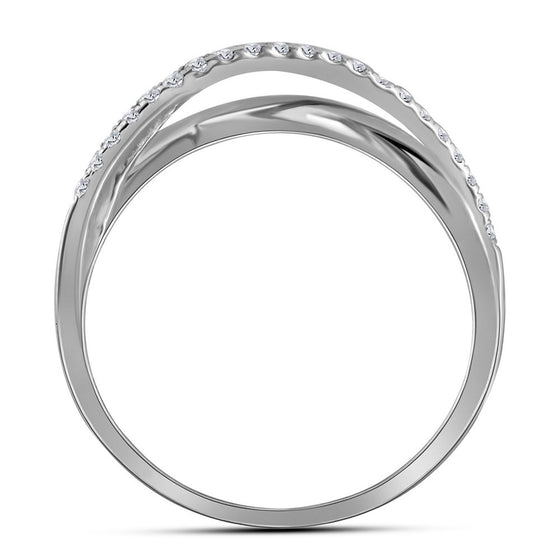 10k White Gold Womens Round Diamond Crossover Band Ring 3/8 Cttw