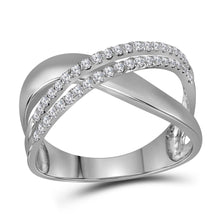  10k White Gold Womens Round Diamond Crossover Band Ring 3/8 Cttw