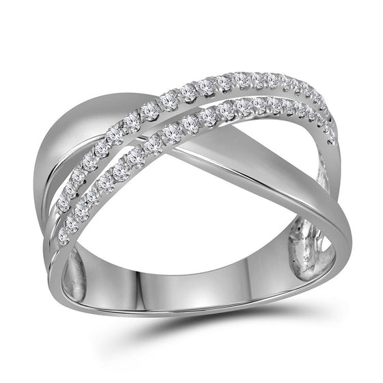 10k White Gold Womens Round Diamond Crossover Band Ring 3/8 Cttw