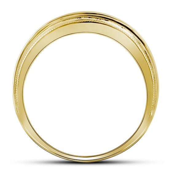 10k Yellow Gold Mens Round Diamond Milgrain Ridged Wedding Anniversary Band Ring 1/2 Cttw