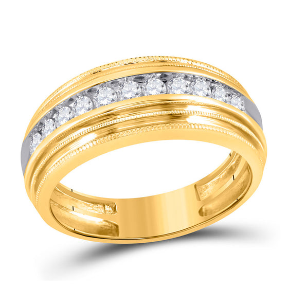 10k Yellow Gold Mens Round Diamond Milgrain Ridged Wedding Anniversary Band Ring 1/2 Cttw