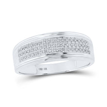  10k White Gold Mens Round Diamond Triple Row Wedding Anniversary Band Ring 1/10 Cttw