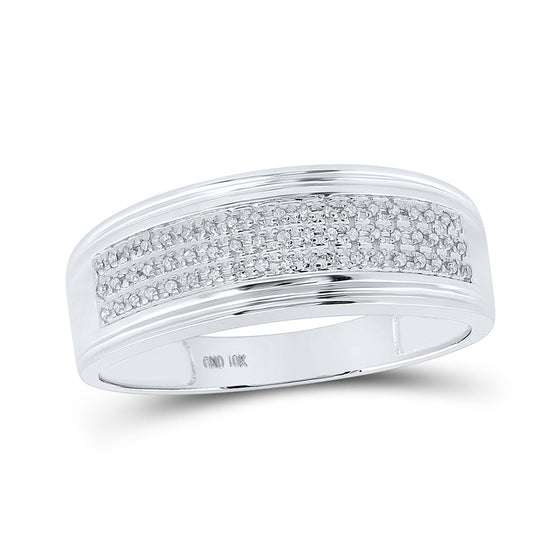 10k White Gold Mens Round Diamond Triple Row Wedding Anniversary Band Ring 1/10 Cttw