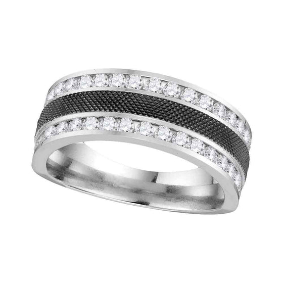 14k White Gold Mens Round Diamond Double Row Wedding Band 1 Cttw