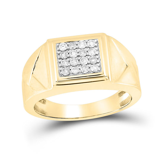 10k Yellow Gold Mens Round Diamond Cluster Ring 1/3 Cttw