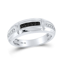  10k White Gold Mens Round Black Color Enhanced Diamond Notched Band Ring 1/4 Cttw