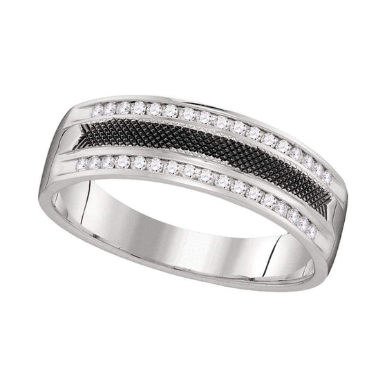14k White Gold Mens Round Diamond Wedding Black-tone Band Ring 1/4 Cttw