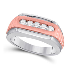  10k Two-tone Gold Mens Round Diamond Wedding Ribbed 5-Stone Band Ring 1/2 Cttw