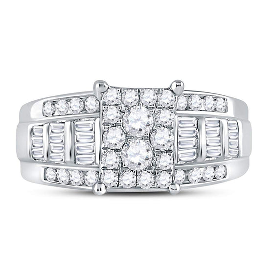 10k White Gold Round Diamond Rectangle Cluster Bridal Wedding Engagement Ring 7/8 Cttw